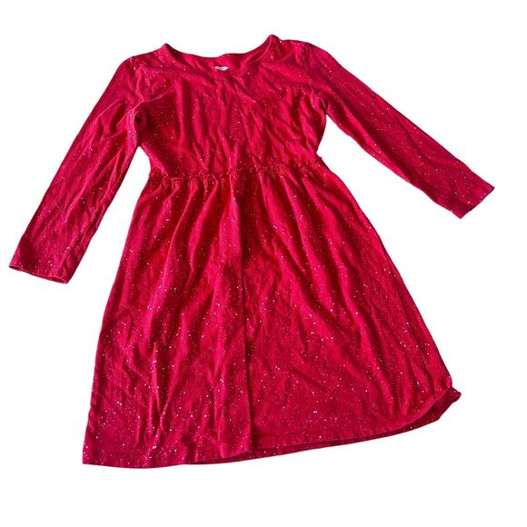 Old Navy Girls Dress Large 10/12 Red Gold Sparkle Long Sleeve Winter Holiday - Picture 1 of 6